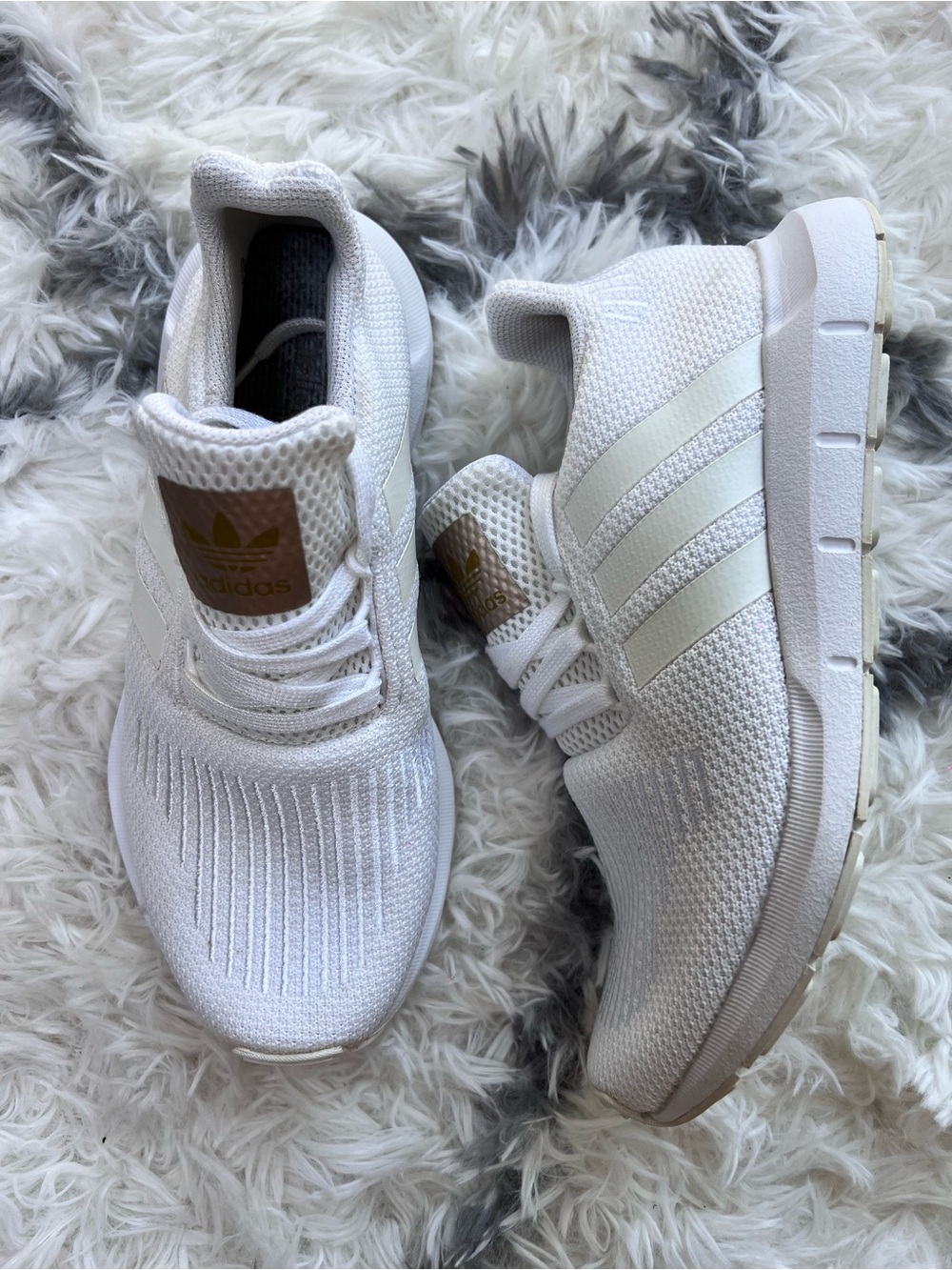 adidas White Knit Sneakers with Gold Logo